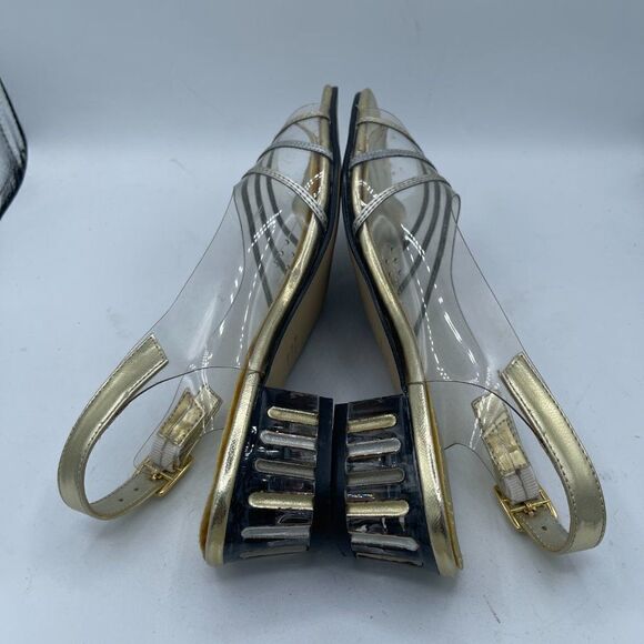 Vintage Clear Slingback Gold Pumps With Block Heel 6 - Picture 6 of 10